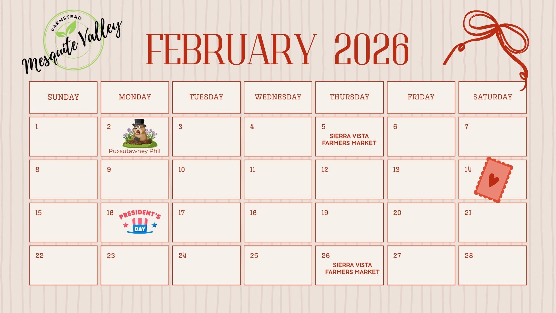 Market Calendar for 2026. Where you'll find us and when.